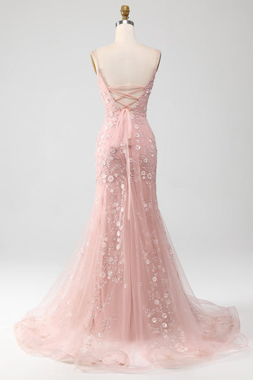 Mermaid Blush Spaghetti Straps Ball Dress with Appliques